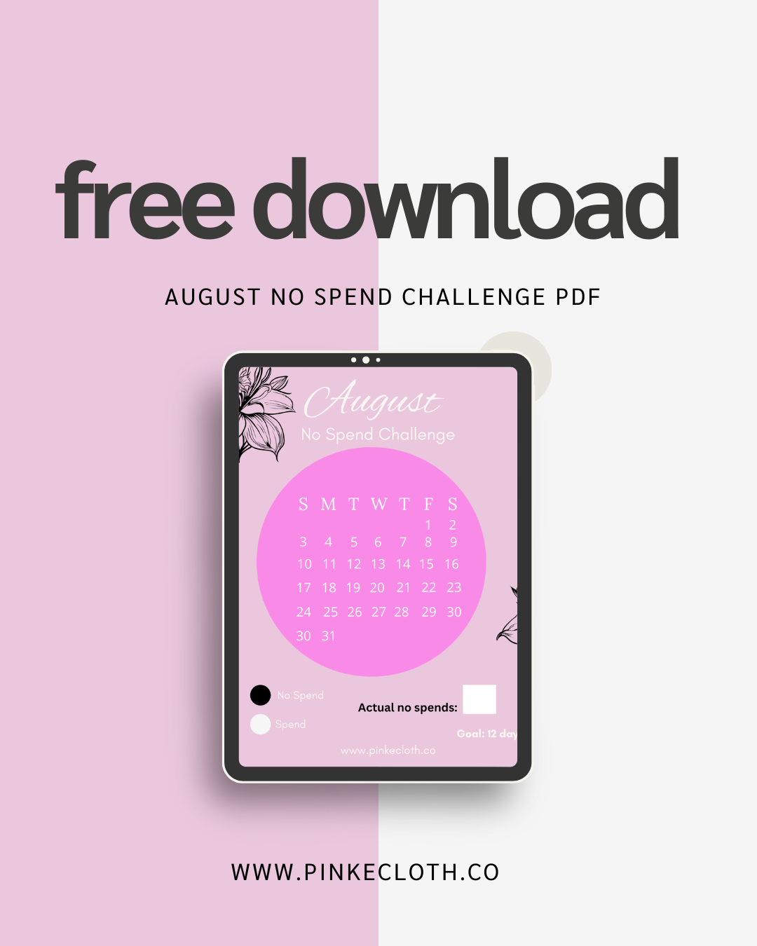 August NO SPEND Challenge planner PDF