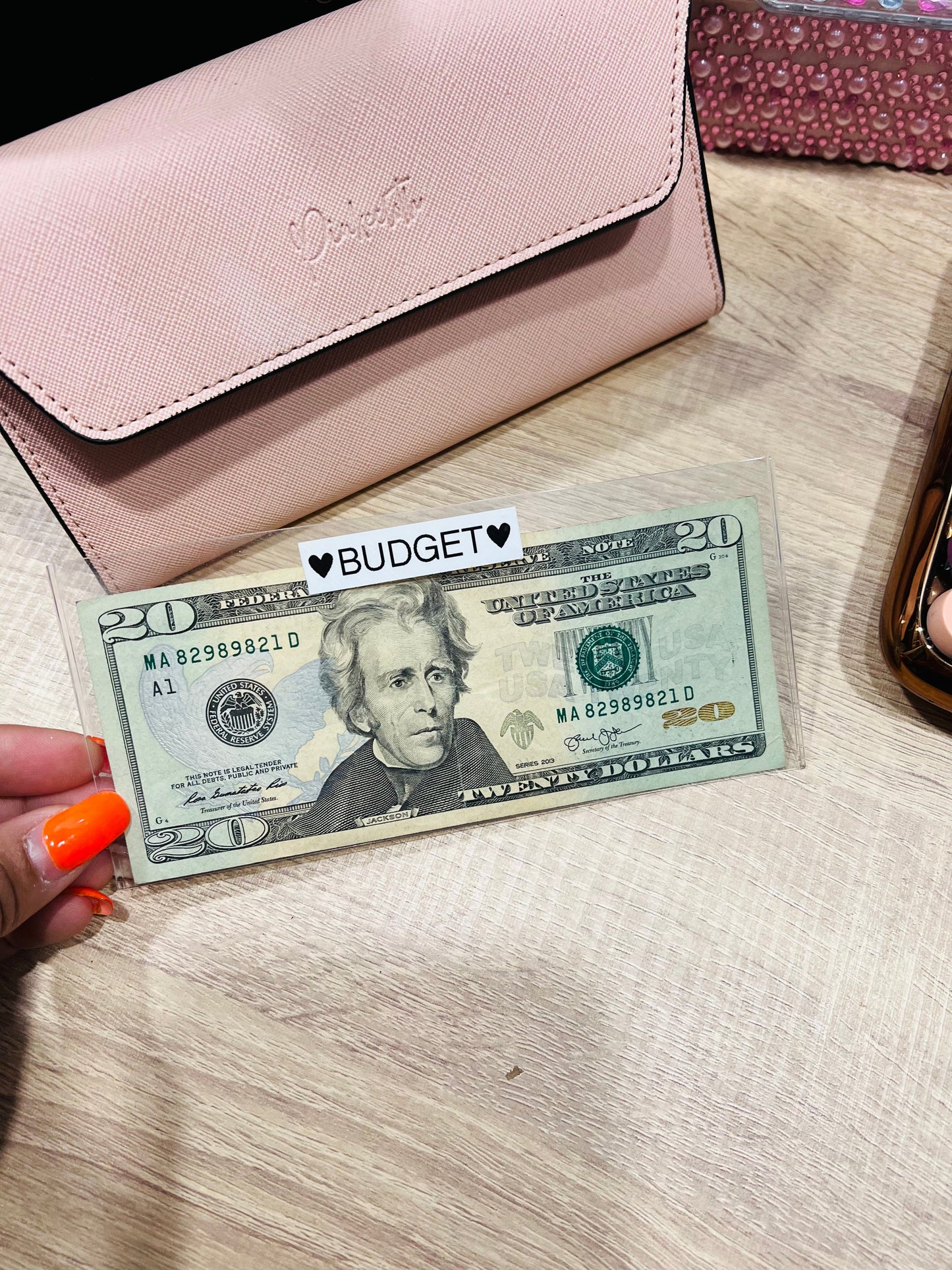 Pinkecloth Pink Saffiano Cash Wallet With Envelopes