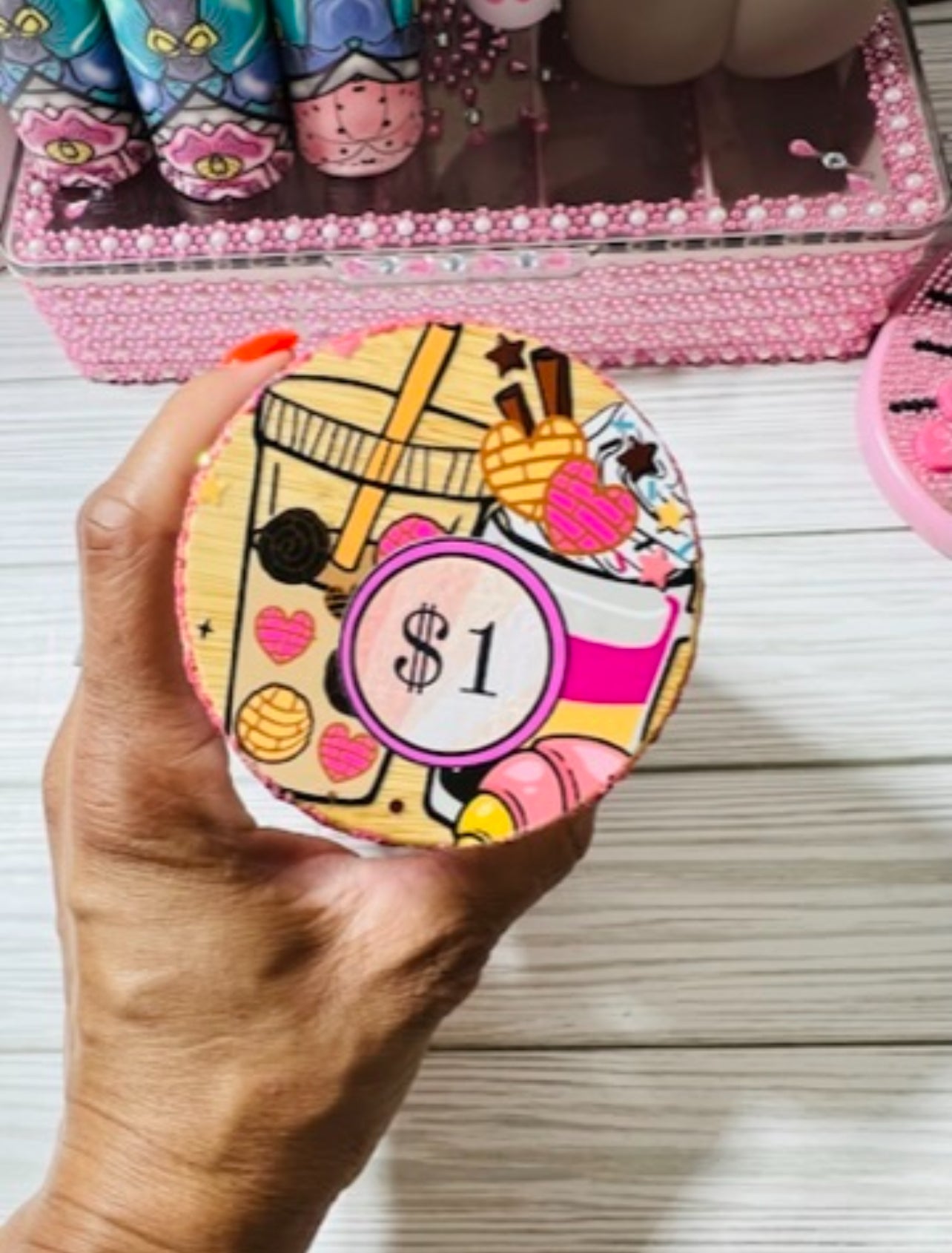 Pink Coffee Rush $1 Money Saving Jar Bank | Bling Lid