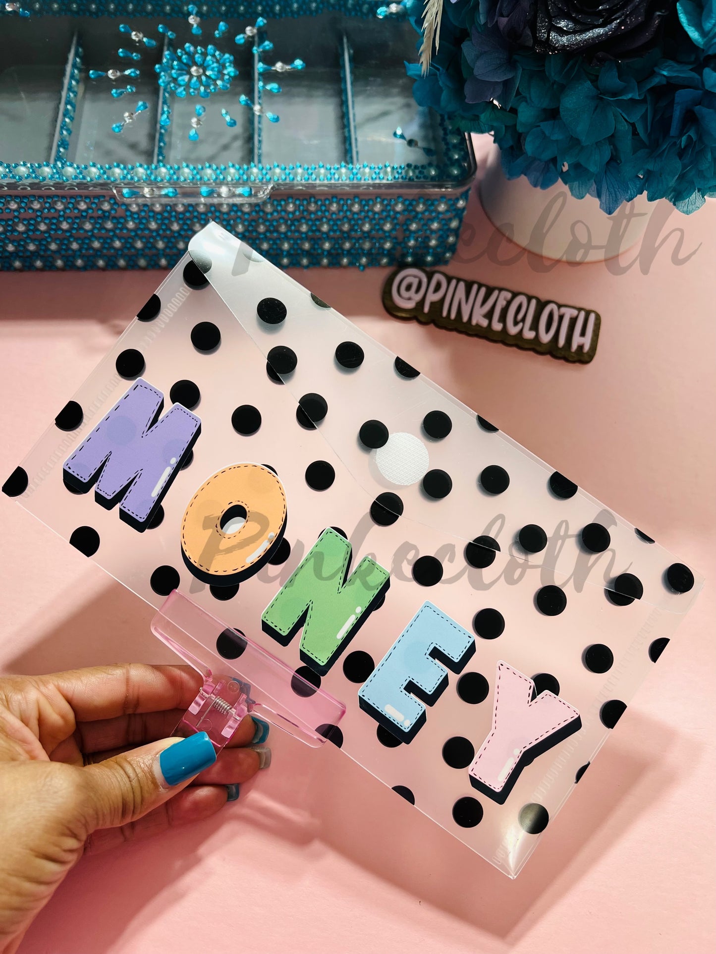 velcro closure pinkecoth polka dot money envelope for cash stuffing