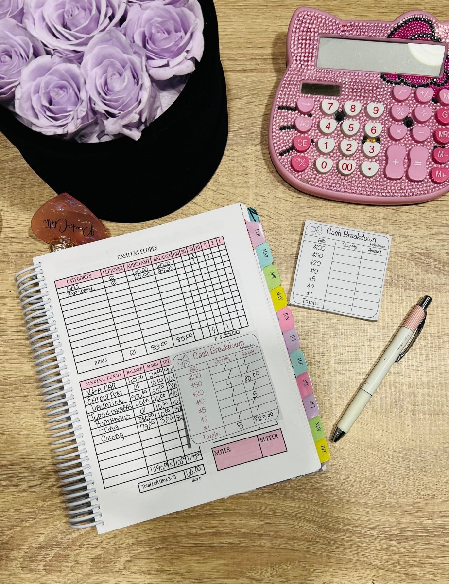 Cash Breakdown Black Teller Post - it - Notes | 50 ct | Teller Slips | Money Breakdown Card - PinkeCloth