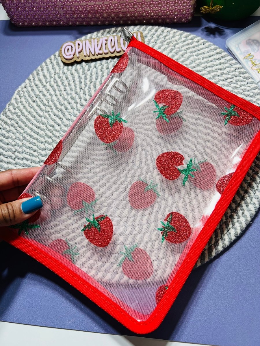 Clear Strawberry Laced A6 - A5 Cash Binders - PinkeCloth