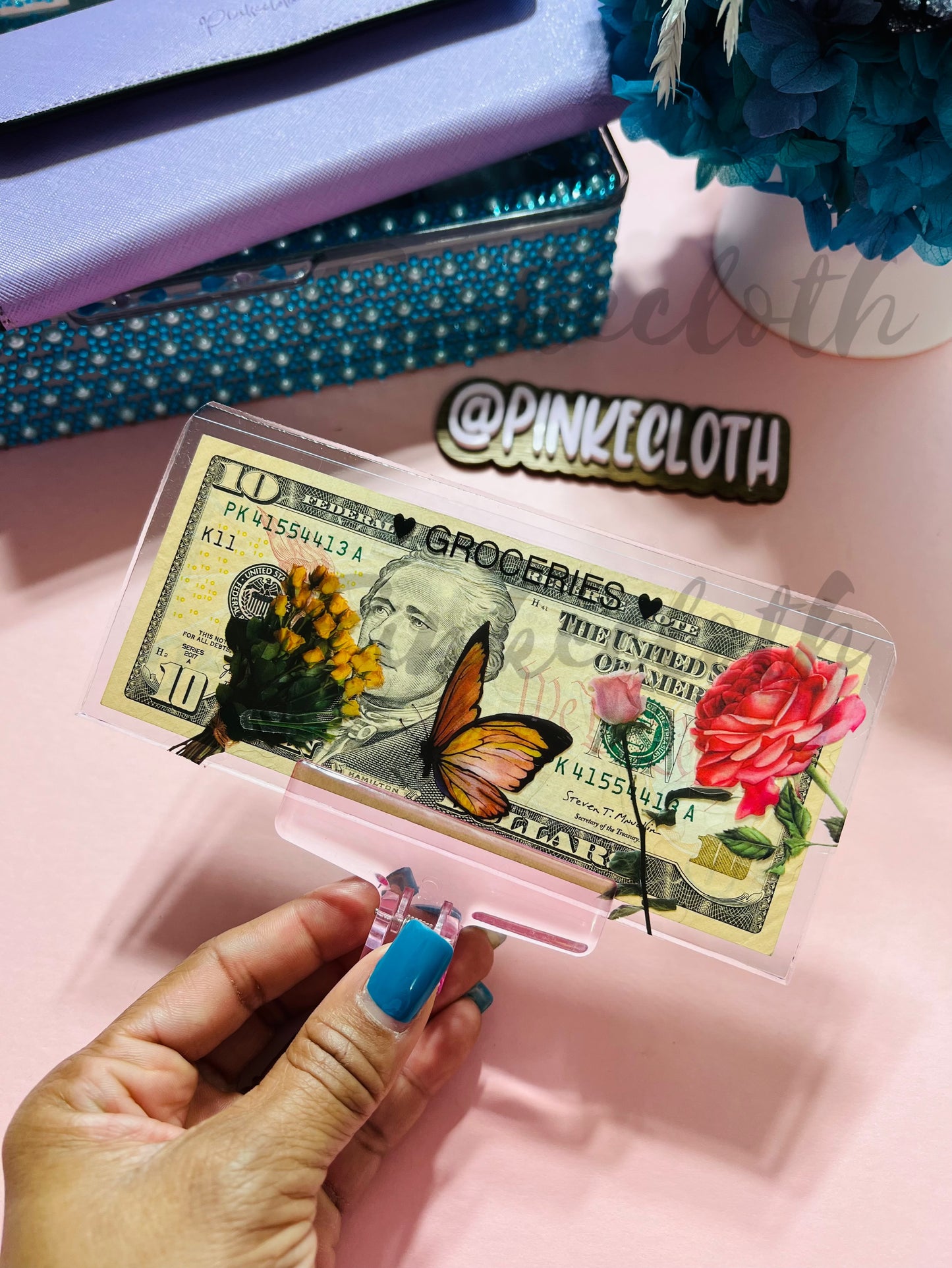 clear cash envelopes pinkecloth with no binder holes for cash stuffing with flowers and butterflies