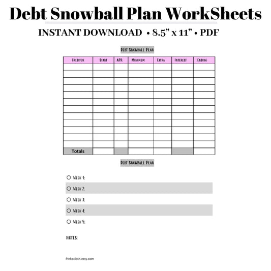 Debt Snowball Plan Budget Worksheet | Tracker Pdf Insert 8.5 X 11 Happy Planner Instant Download