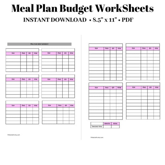 Printable Meal Plan Budget Worksheet | Planner Pdf Instant Download
