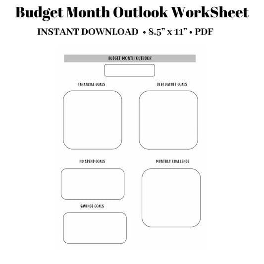 Budget Month Outlook Worksheet | Gray Theme Debt Goal Tracker Pdf Insert Minimalist 8.5 X 11 Instant