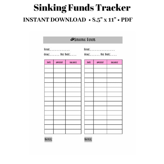 Sinking Funds Tracker | Savings Tracker Debt Goal Pdf Instant Download