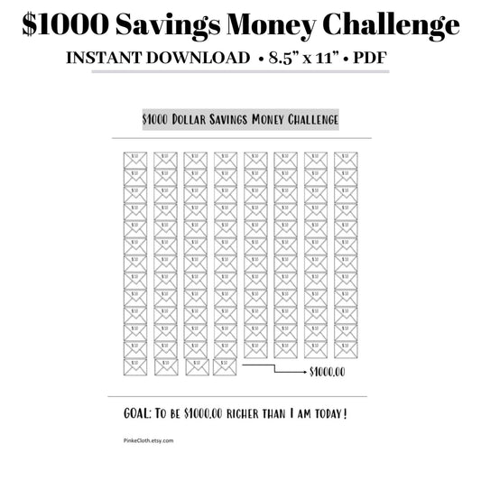 1000 Savings Money Challenge | Tracker Instant Download