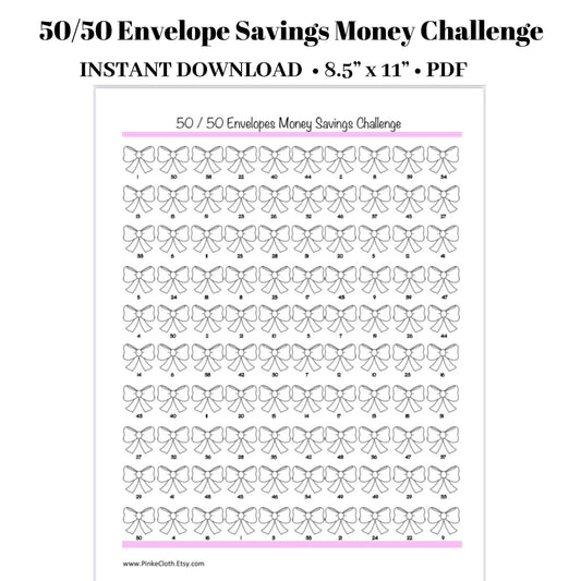50/50 Envelopes Money Savings Challenge | Tracker Instant Download