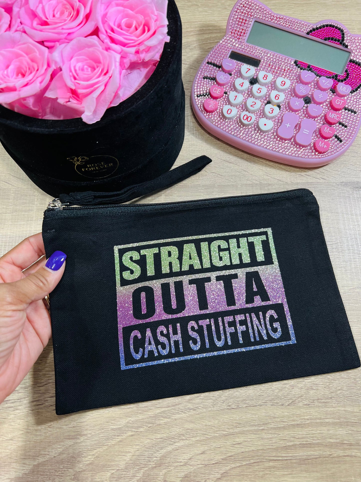 Rainbow Glitter Straight Outta Cash Stuffing Zipper Pouch