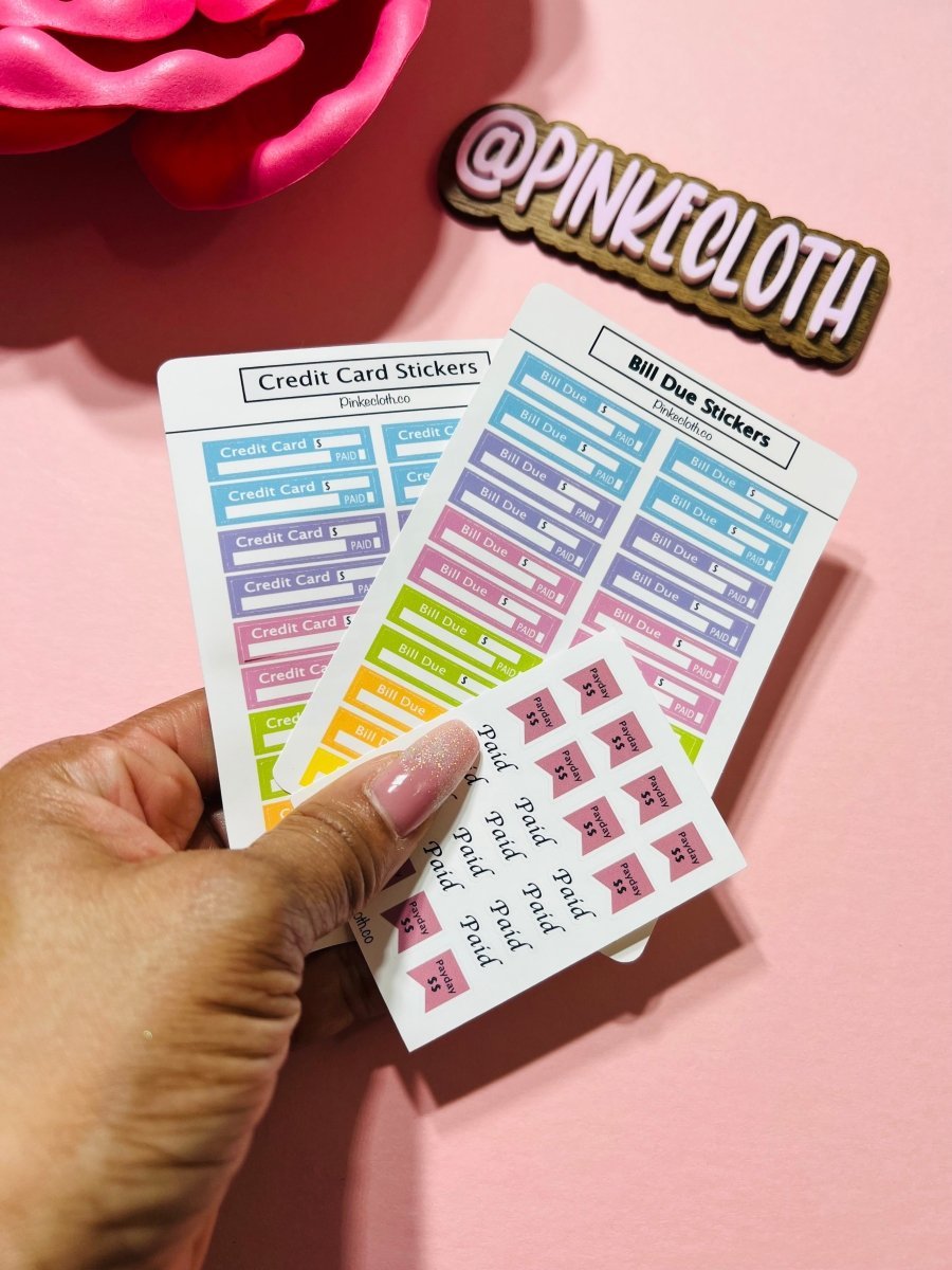 MINI Colorful Budget Starter Pack stickers | multi colored planner stickers | pay bills | pay debt stick ers | 22 count - PinkeCloth