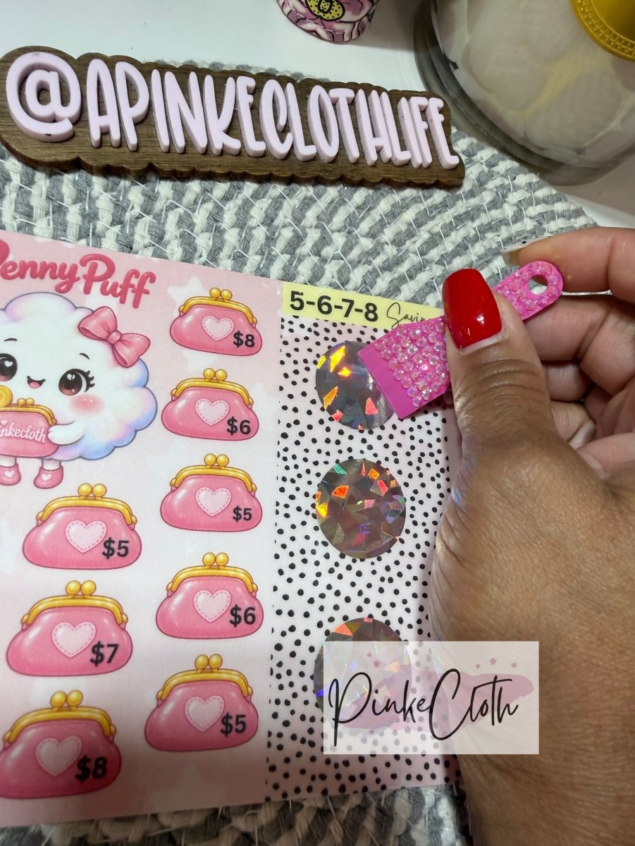 Penny Puff A5 Savings Challenge + Envelope Scratch card - PinkeCloth