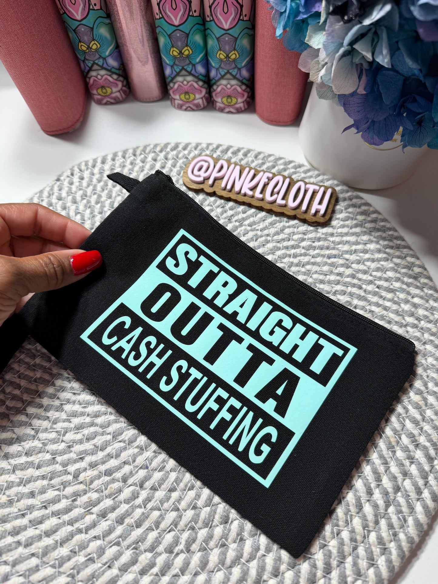Small Straight Outta Cash Stuffing BLACK Zipper Pouch