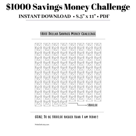 1000 Savings Money Challenge | Savings tracker INSTANT DOWNLOAD - PinkeCloth