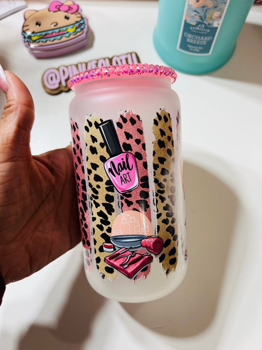 16oz Pretty Nails Glass Money Jar with Bling Lid - Save & Sip in Style - PinkeCloth