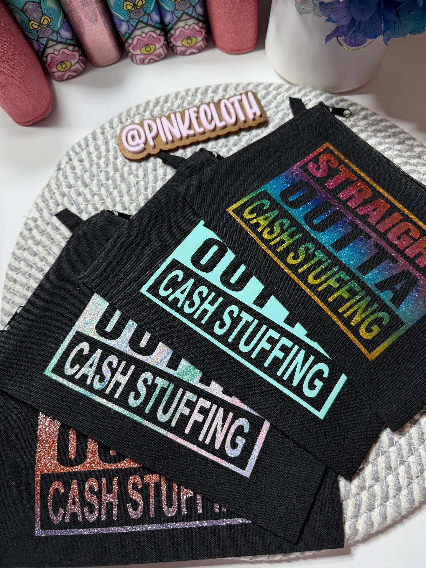 Small Straight Outta Cash Stuffing BLACK Zipper Pouch