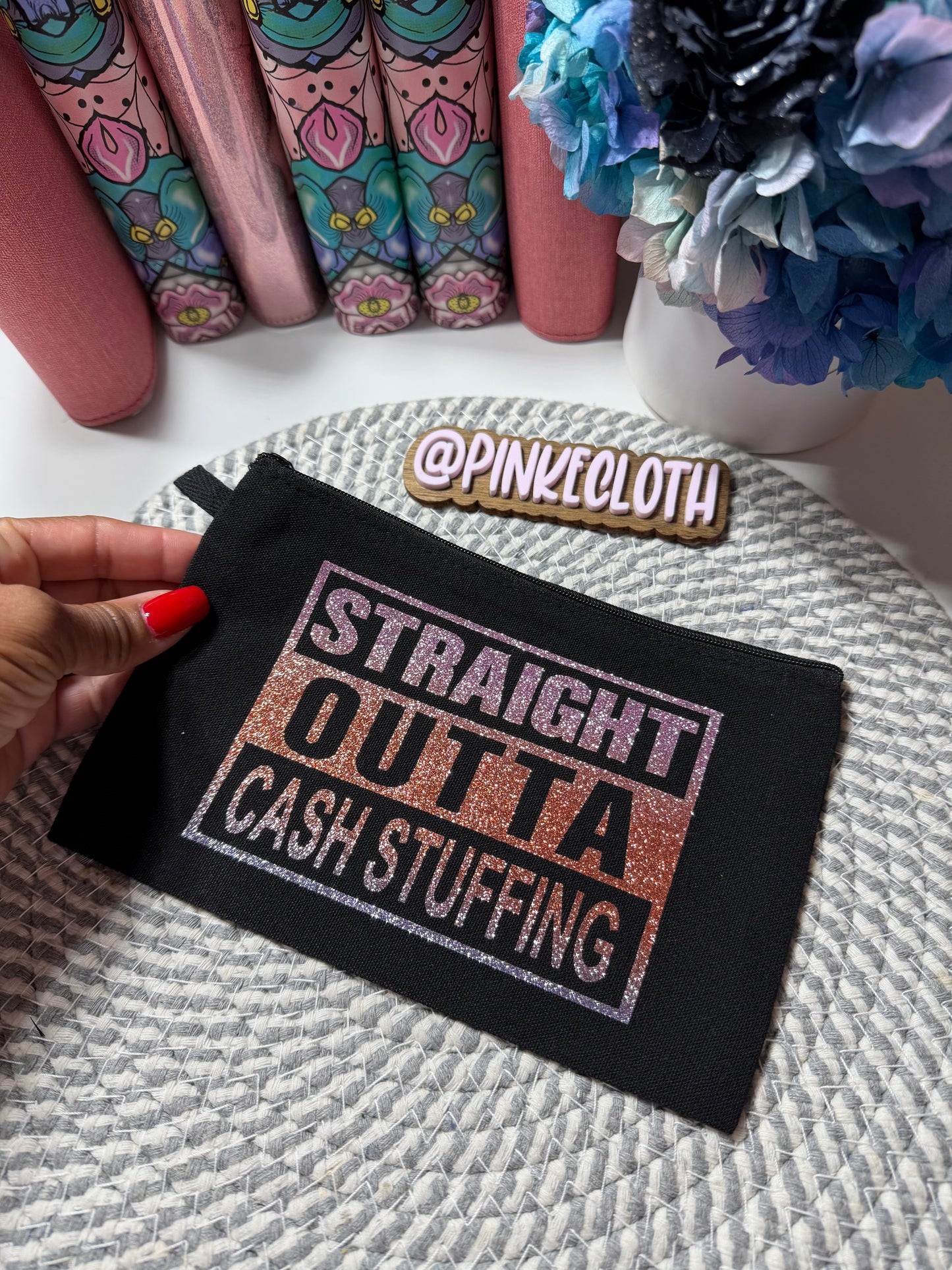 Small Straight Outta Cash Stuffing BLACK Zipper Pouch