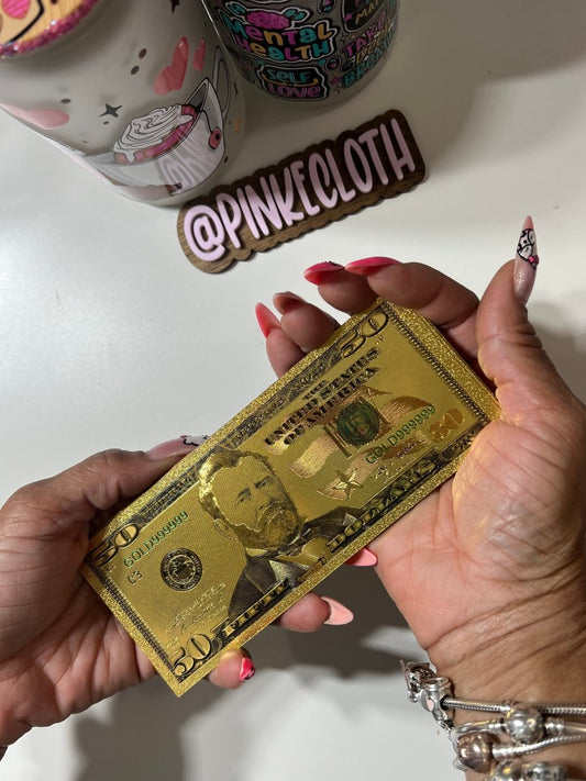 $50.00 GOLD TONED prop money | MONEY ATTRACTION - PinkeCloth