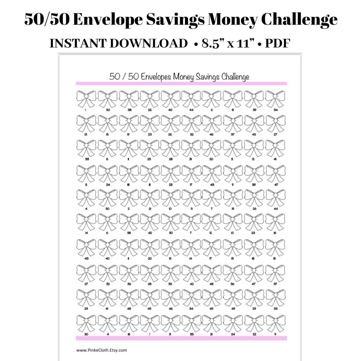 50/50 Envelopes Money Savings Challenge | Savings tracker INSTANT DOWNLOAD - PinkeCloth