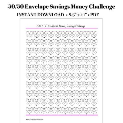 50/50 Envelopes Money Savings Challenge | Savings tracker INSTANT DOWNLOAD - PinkeCloth