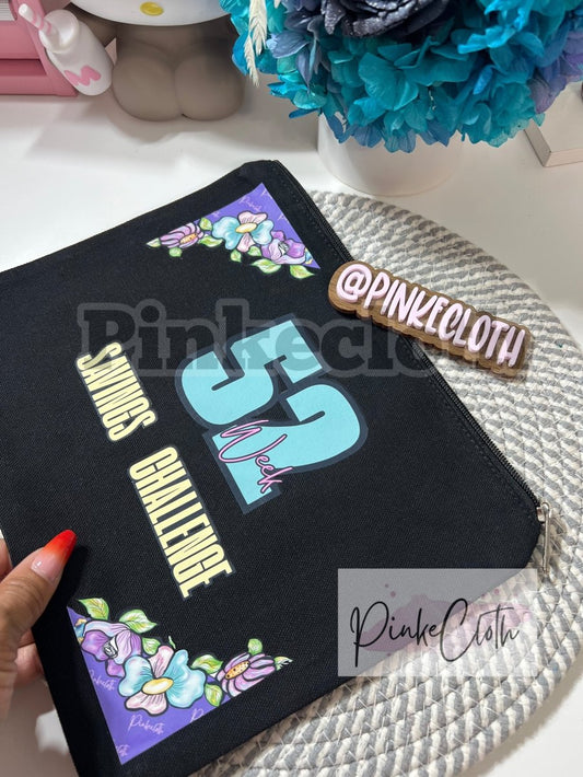 52 Week Savings Large Pouch BLACK Zipper - PinkeCloth