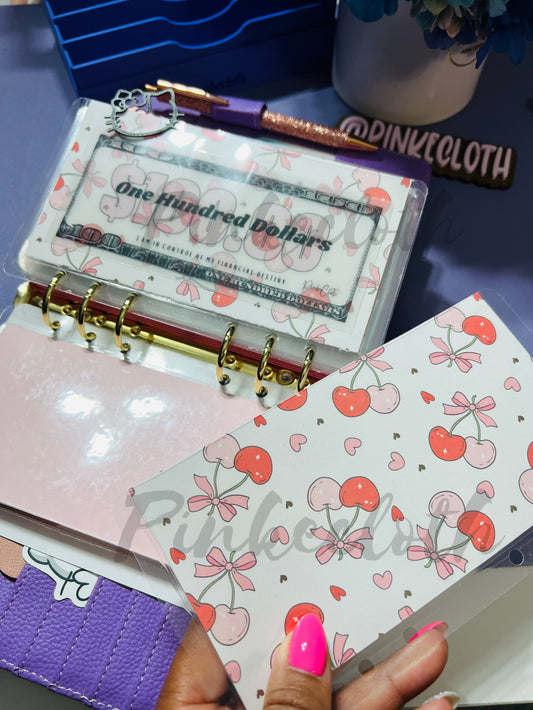 Handmade Cherries and Bows Clear Face A6 Cash envelopes Set