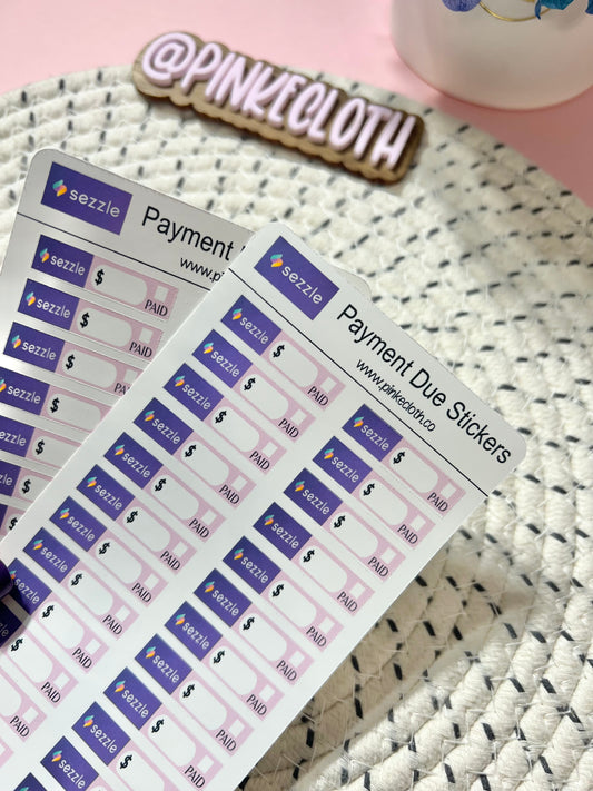SEZZLE Payment Due Budget stickers  | planner stickers | 26 count