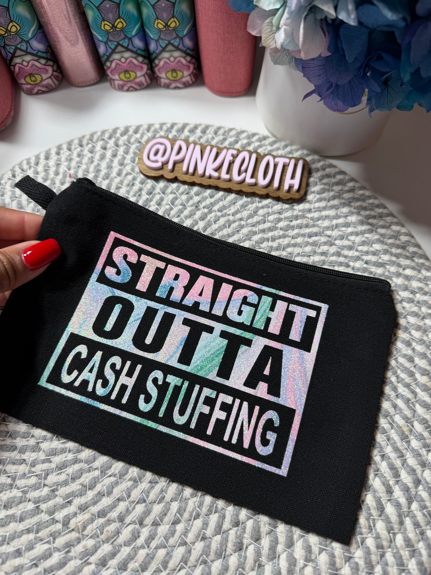 Small Straight Outta Cash Stuffing BLACK Zipper Pouch