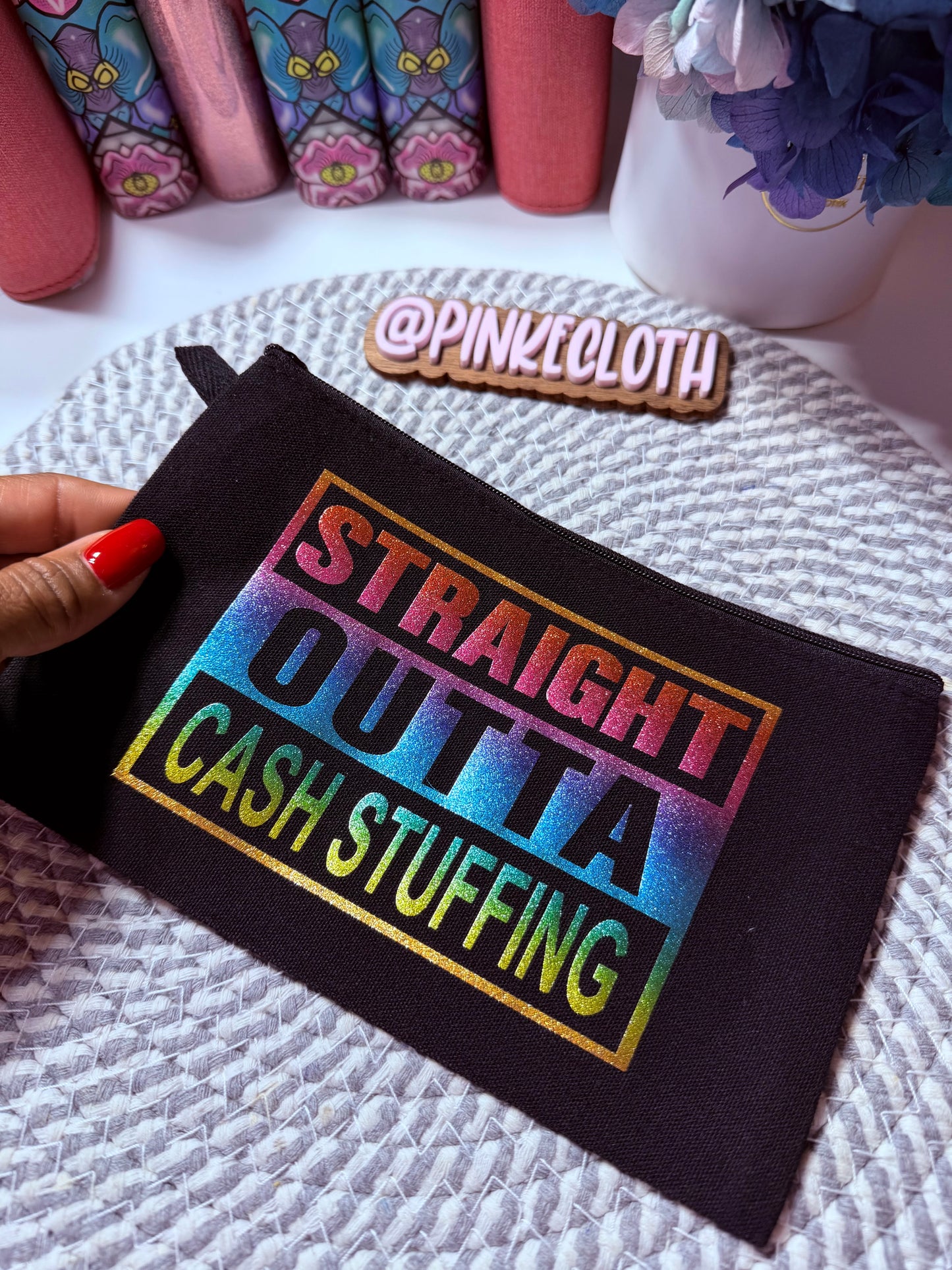 Small Straight Outta Cash Stuffing BLACK Zipper Pouch