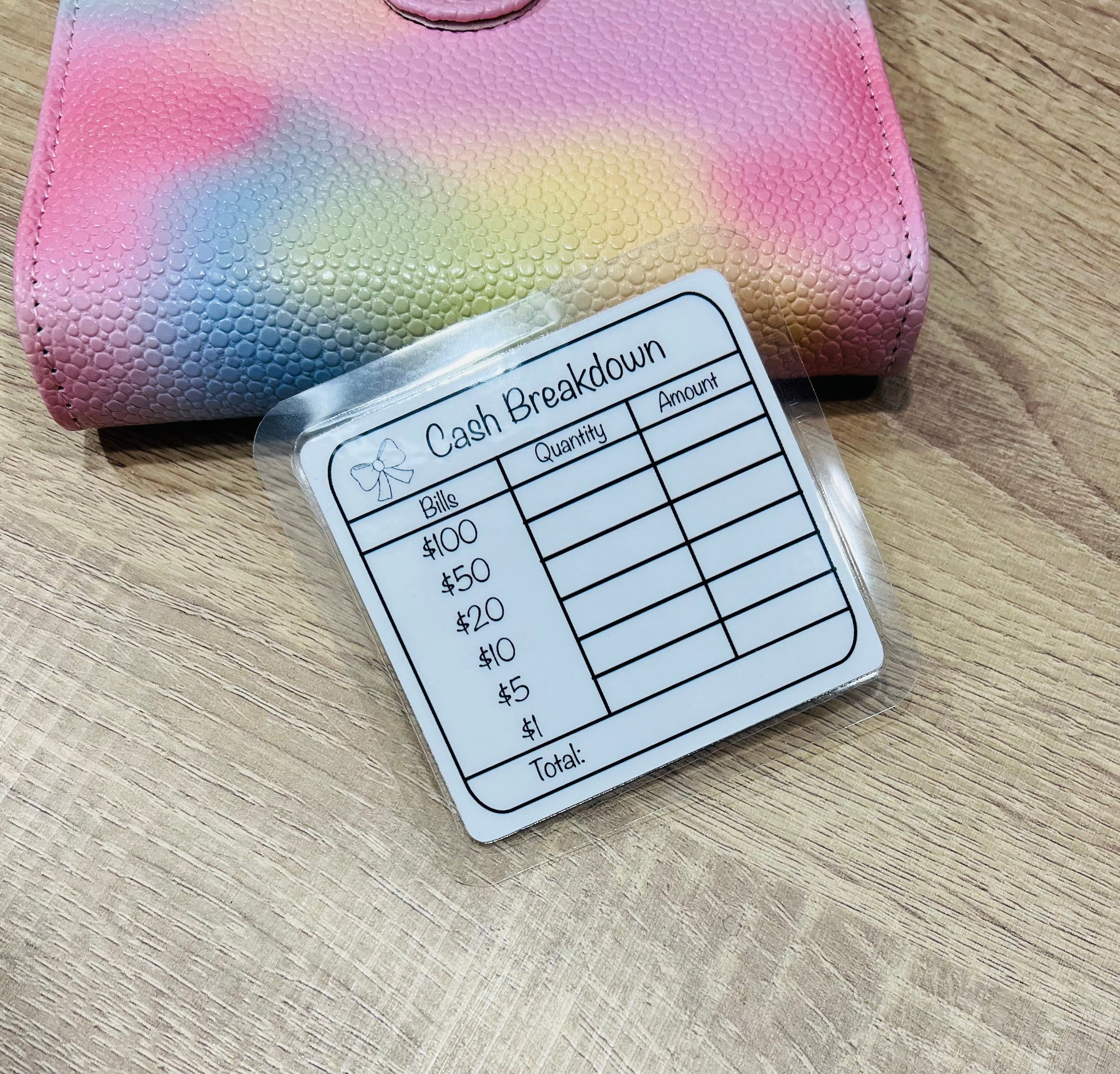 Reusable Cash Breakdown Bank Teller Slip (Color Options) | Laminated Card Black