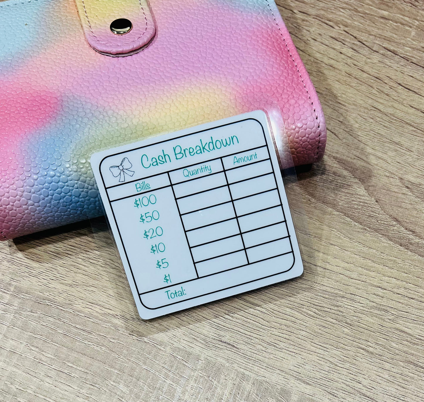 Reusable Cash Breakdown Bank Teller Slip (Color Options) | Laminated Card Green