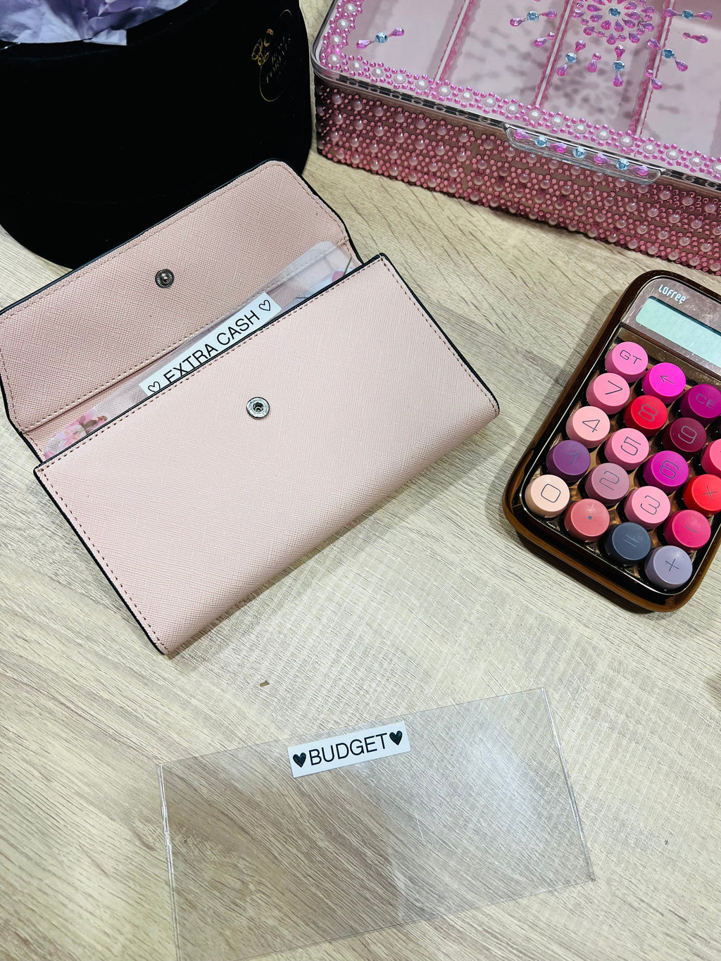 Pinkecloth Pink Saffiano Cash Wallet With Envelopes