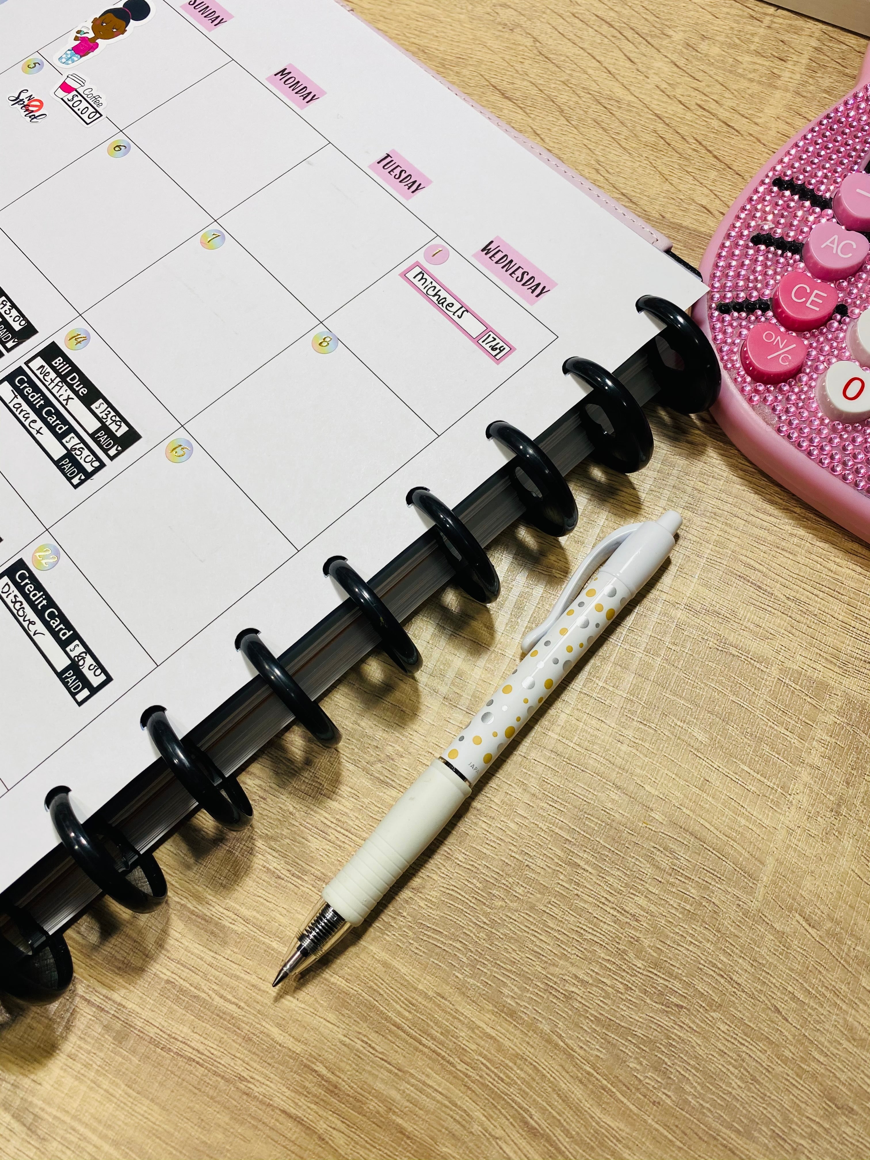 Undated Monthly Calendar Pink | Budget Planner Pdf Instant Download