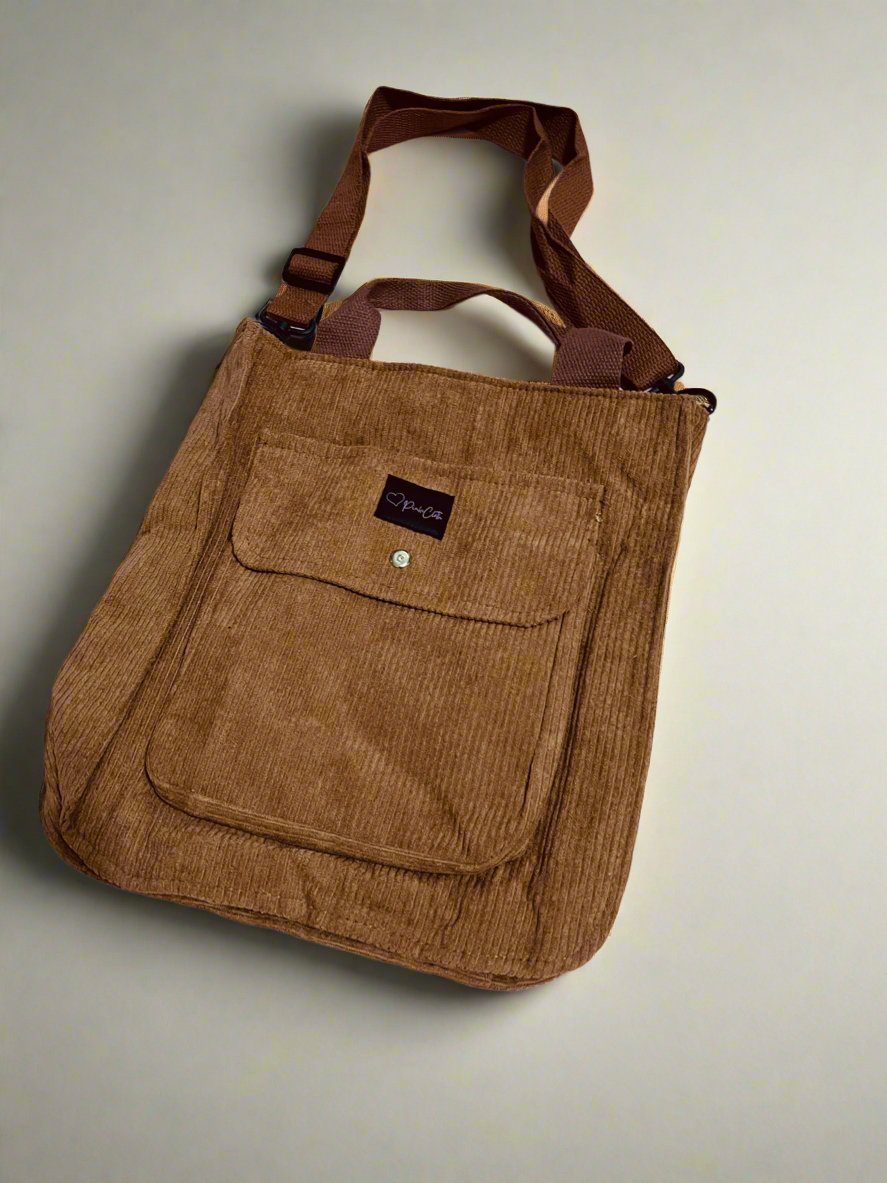 Amber brown Courduroy Budget Tote Bag - PinkeCloth