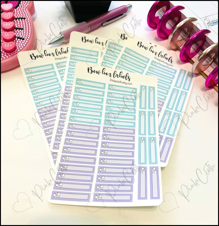 Bow Box Label Stickers | Multi Colored Planner Blue Purple Expense Tracking Budget 38 Count Labels