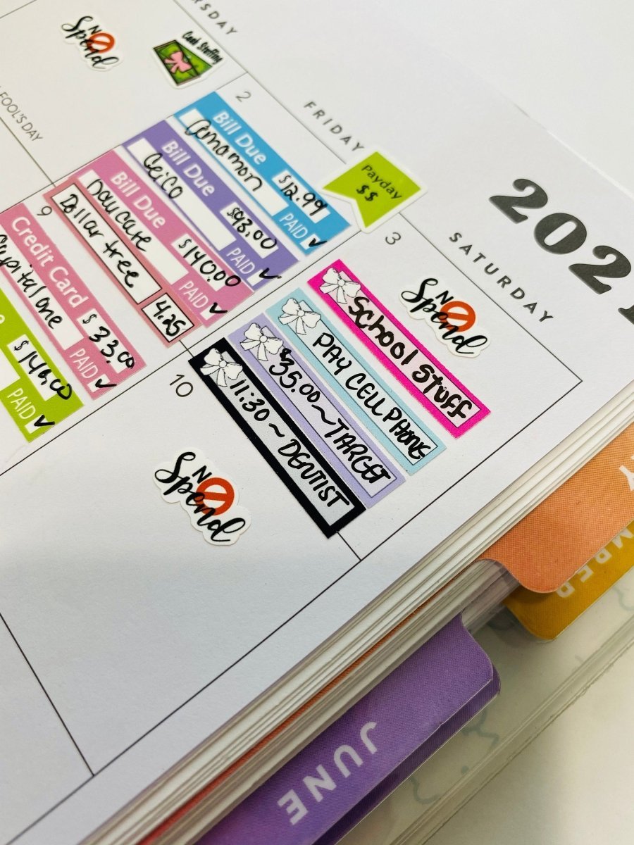 Bow Box Label stickers | multi colored planner stickers | Blue | Purple | Expense tracking | Budget stickers | 38 count | Labels - PinkeCloth