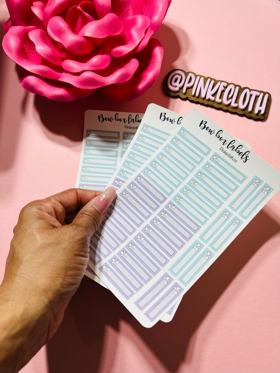 Bow Box Label stickers | multi colored planner stickers | Blue | Purple | Expense tracking | Budget stickers | 38 count | Labels - PinkeCloth