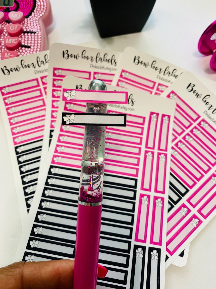 Bow Box Label stickers | multi colored planner stickers | Pink | Black | Expense tracking | Budget stickers | 38 count | Labels - PinkeCloth
