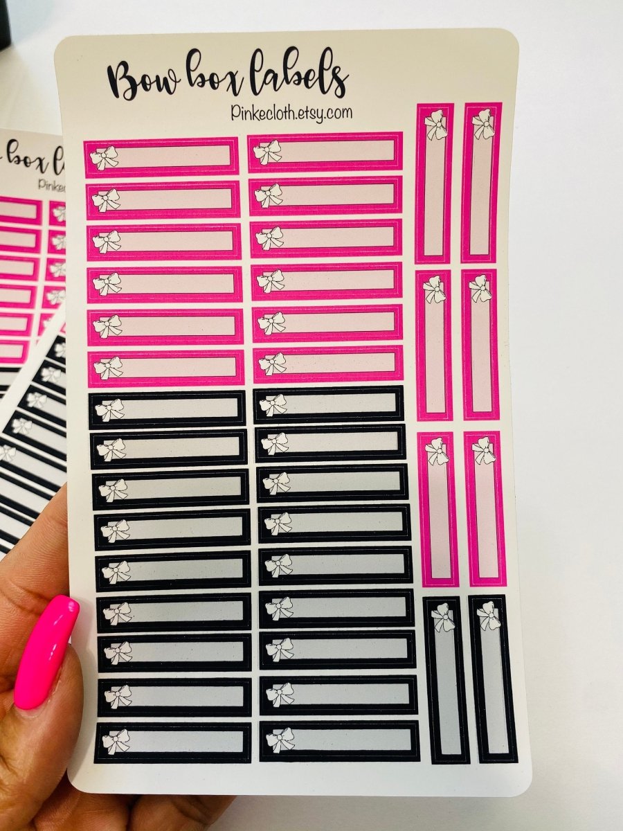 Bow Box Label stickers | multi colored planner stickers | Pink | Black | Expense tracking | Budget stickers | 38 count | Labels - PinkeCloth