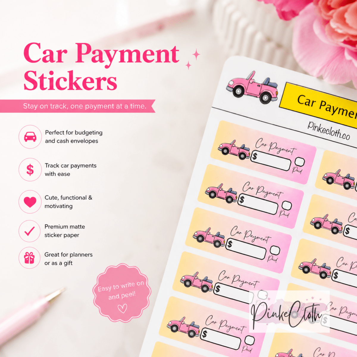 Car Payment Due Stickers 16ct - PinkeCloth