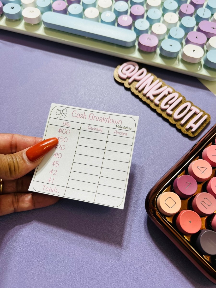 Cash Breakdown Teller Post - it - Notes | 50 ct | Teller Slips | - PinkeCloth