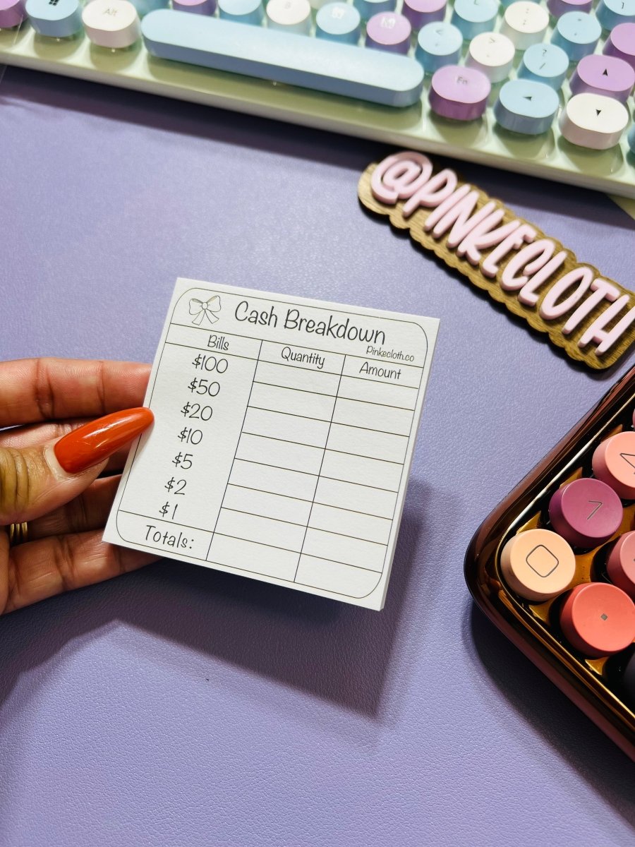 Cash Breakdown Teller Post - it - Notes | 50 ct | Teller Slips | - PinkeCloth