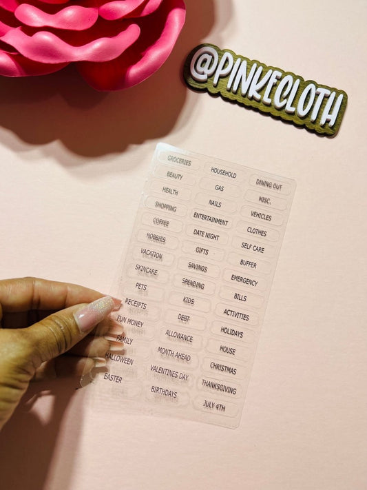 Clear Budget category stickers (for tabs) - PinkeCloth