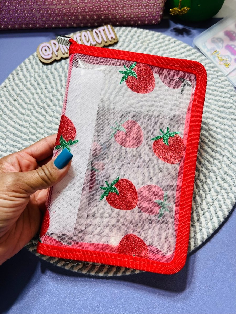 Clear Strawberry Laced A6 - A5 Cash Binders - PinkeCloth