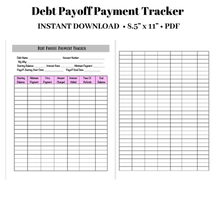 Debt Payoff Payment Tracker | Budget Planner PDF | 2 Page PRINTABLE Calendar | Monthly Planner | 8.5 x 11 | - PinkeCloth