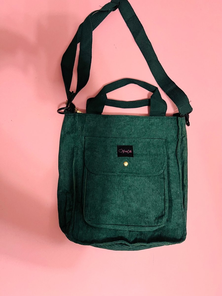 Emerald Green Courduroy Budget Tote Bag - PinkeCloth