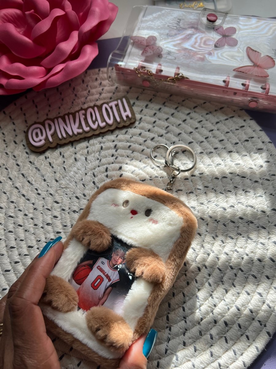 Fuzzy bear photo keychain - PinkeCloth
