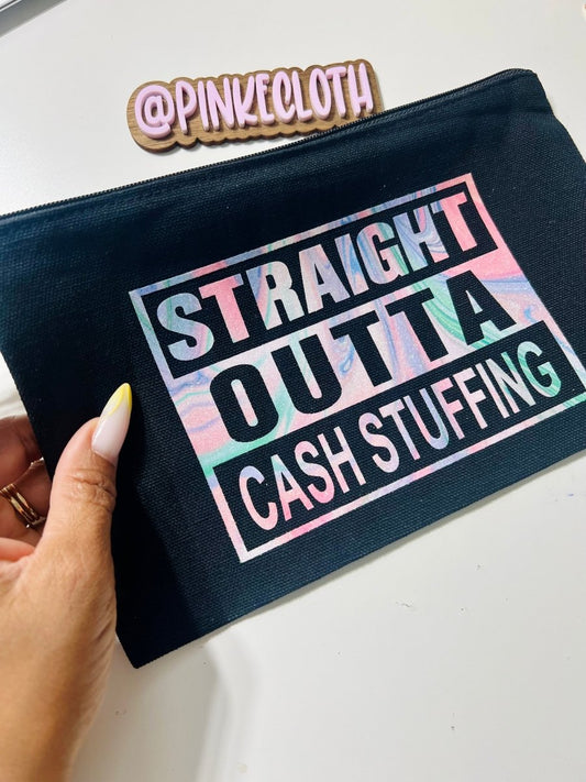 Glitter MARBLE Straight Outta Cash Stuffing BLACK Zipper Pouch - PinkeCloth