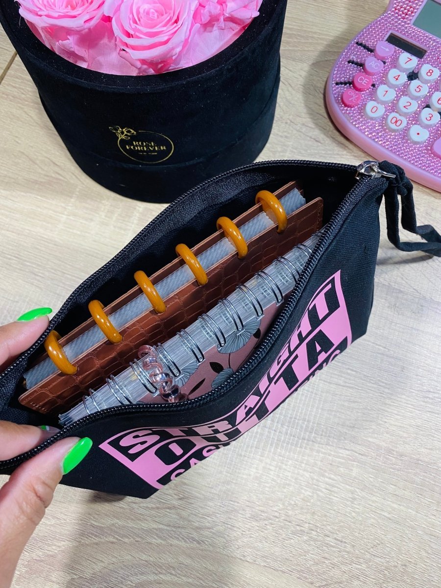 GOLD Straight Outta Cash DEBT BLACK Zipper Pouch - PinkeCloth