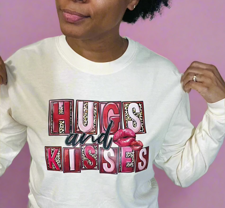 hugs and kisses valentines cute long sleeve shirt women girls unisex